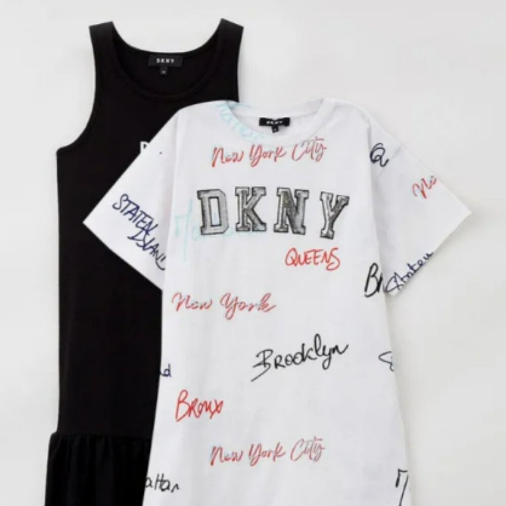 NWT DKNY white scribble girls dress set size 10